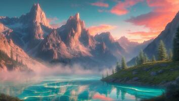Mountain Lake at Sunset photo