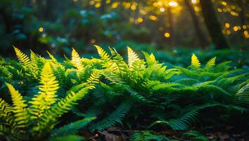 Green Fern in Sunlit Forest photo