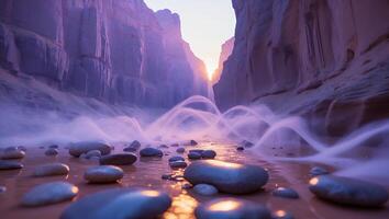 Canyon Water with Stone at Sunset photo