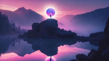 Person with Orb on Mountain Peak at Sunrise photo