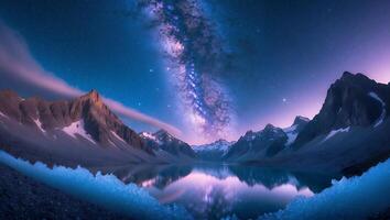 Mountain Range Reflecting Milky Way in Lake at Night photo