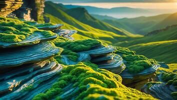 Mossy Rocks in the Green Mountain Landscape photo