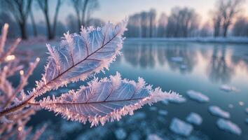 Frozen Leaf on Lake with Ice photo