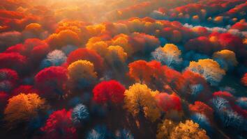 Autumn Forest Canopy with Colorful Trees From Above photo
