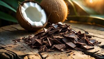 Chocolate and Coconut on a Wood Surface photo