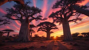 Baobab Trees at Sunset in a Landscape photo