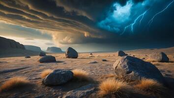 Landscape with Rocks and Lightning Strike photo