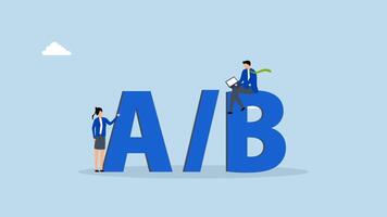 AB testing, 4k animation of Entrepreneur coder and users positioned on letters A and B for evaluation. video