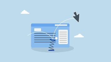 Website bounce rate, 4k animation of mouse pointer fall and bounce on trampoline on website page. video