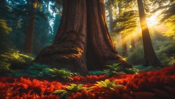Giant Tree in Bright Sunny Forest photo