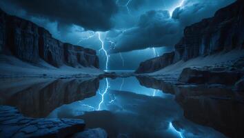 Landscape with Lightning and Water Reflection photo