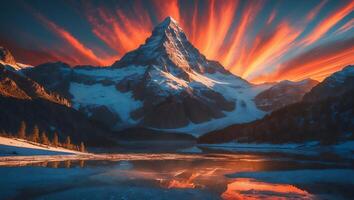 Mountain Peak Sunset Landscape Reflection photo