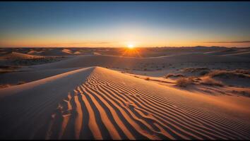 Desert Landscape at Sunrise with Sand Dune Pattern photo