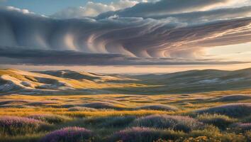 Dramatic Sky Over a Rolling Meadow Landscape photo