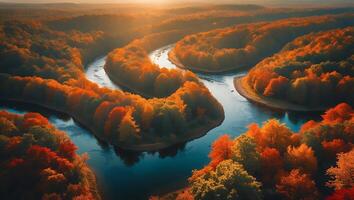 Autumn River Bend in Forest Landscape photo