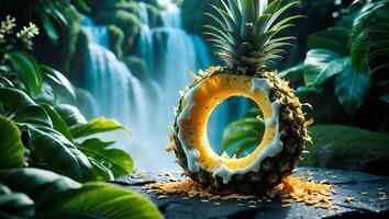 Pineapple with Hole Near Waterfall photo