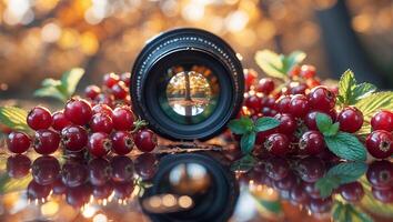 Camera Lens with Redcurrants and Reflection photo