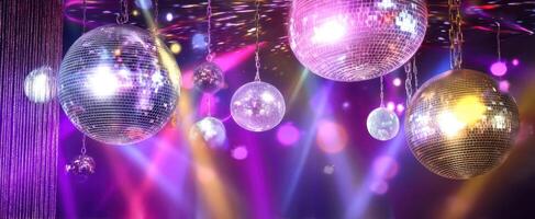 The shimmering disco balls creating an energetic atmosphere for vibrant celebrations. photo