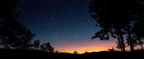 The stunning night sky filled with stars illuminating the tranquil landscape. photo