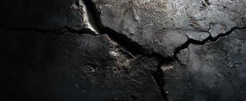 The Cracked Surface of a Dark Concrete Wall with Textured Details photo