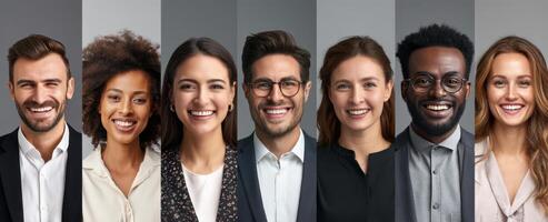 The collection of smiling individuals showcasing diversity and professional camaraderie. photo
