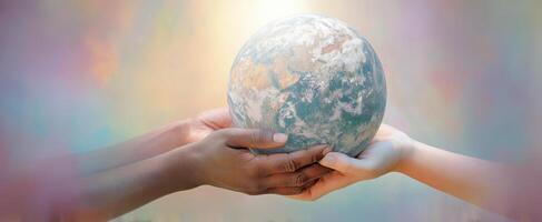 The Earth Held in Hands Symbolizing Unity and Global Care photo