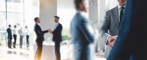 The professionals engaging in a productive networking event in a modern office photo