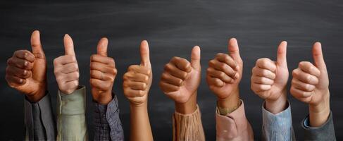 The diversity of hands showing thumbs up in a gesture of approval photo