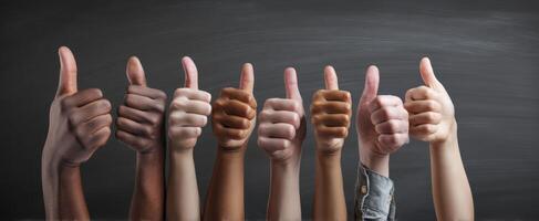 The thumbs raised in approval from diverse hands celebrating unity and positivity photo