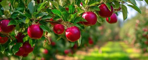 The Vibrant Apple Orchard Filled with Ripe Red Fruit Ready for Harvest photo