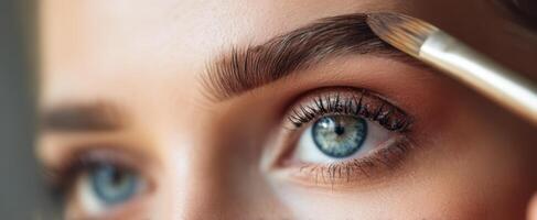 The intricate art of eyebrow grooming with professional makeup techniques. photo