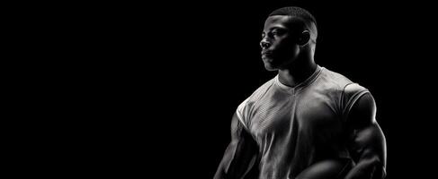 The Strong Athlete Preparing for Victory in a Dramatic Silhouette. photo