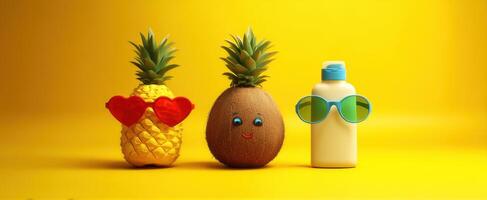 The playful fruit characters enjoying a sunny summer day together. photo