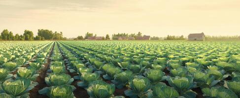 The Expansive Cabbage Field Under a Golden Sunrise Horizon photo