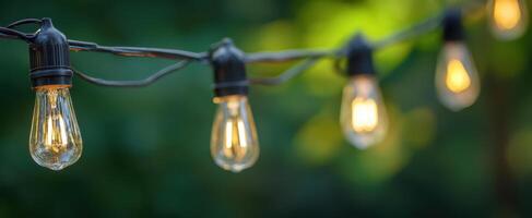 The string lights create a warm glow in an outdoor setting. photo