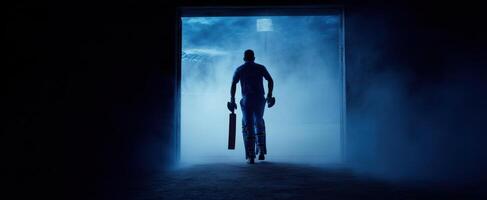 The athlete enters the arena with determination and skill in silhouette. photo