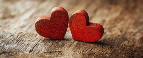 The wooden hearts symbolizing love and connection on a rustic background. photo