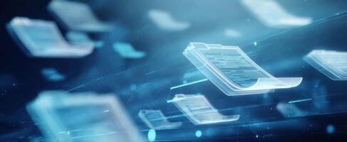 The Dynamic Movement of Digital Files in a Futuristic Environment. photo
