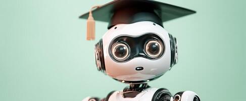 The robotic graduate with a cap symbolizing future learning and innovation. photo