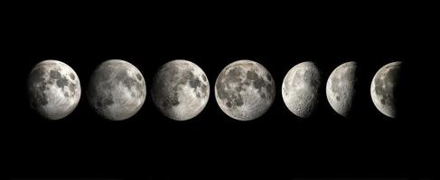 The sequence of lunar phases showcasing the majestic beauty of the moon. photo