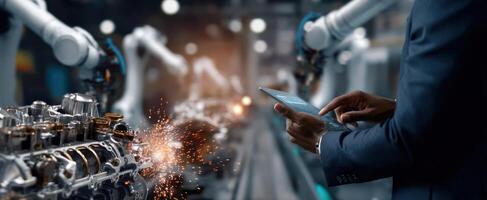 The professional monitoring robotic automation in a modern industrial setting photo