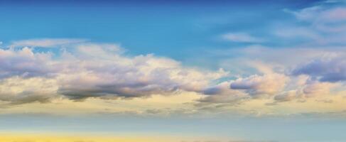 The majestic evening sky filled with colorful clouds and serene hues. photo
