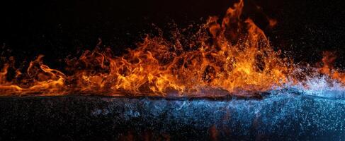 The dramatic interplay of fire and water in a vibrant display. photo