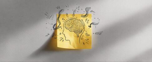 The Brain on a Sticky Note with Creative Illustrative Elements photo