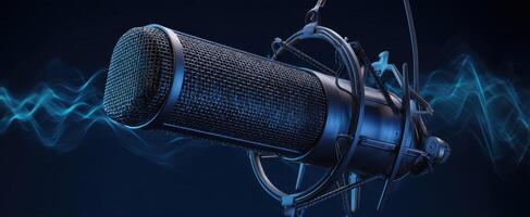 The high-quality microphone producing sound waves in a studio setting photo