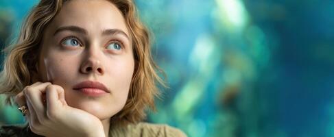 The thoughtful woman in a serene environment reflecting on life. photo