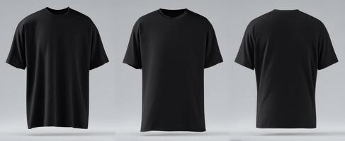 The versatile black t-shirt design showcasing three angles for creative use. photo