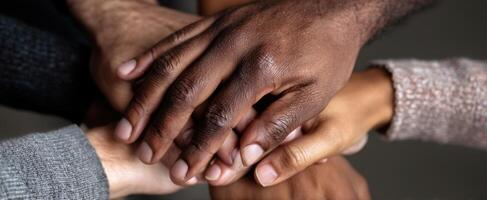 The Hands Together Symbolizing Unity and Collaboration in Diverse Community Settings photo