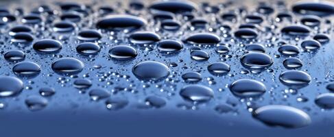 The Close-Up View of Water Droplets on a Blue Surface photo