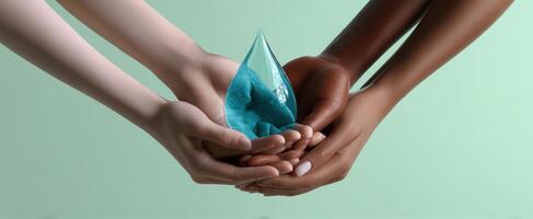 The Diverse Hands Coming Together to Cradle a Symbolic Water Drop photo